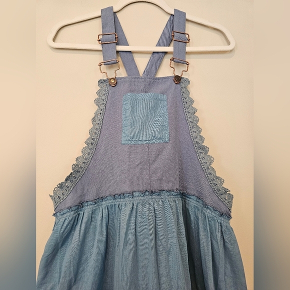 HYFVE Size Large Overall Midi Dress Cottagecore Boho Farmcore Dress Cotton Blue - Picture 5 of 11